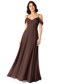 Azazie Tancie Jurken voor bruidsmeisjes Converteerbaar Jurk van Chiffon met A-lijn Off-shoulder Ganache image1