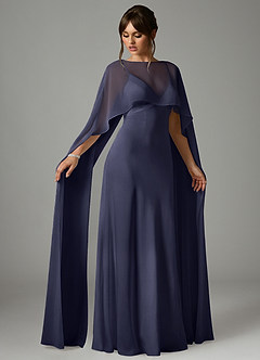 Azazie Stefania Robes de demoiselle d'honneur Robe Trapèze en Satin extensible Bleu Orageux image3