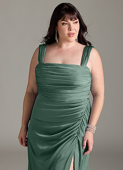 Azazie Jesaphine Bridesmaid Dresses Eucalyptus Sheath Bow Stretch Satin Dress image12