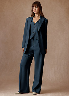 front Rowan Blu Navy Blazer Performance in tessuto raffinato