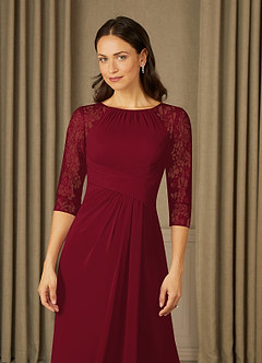 Azazie Zolla Abiti per la Madre della Sposa Abito A-Line in Chiffon Pizzo Borgogna image5