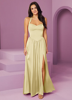 Barbie ♥ Azazie Suknie dla druhen Rozkloszowana sukienka z elastycznej satyny z dekoltem w serek i wiązaniem na plecach image1