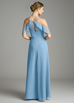Azazie Dakota Bridesmaid Dresses Steel Blue A-Line V-Neck Pleated Chiffon Dress image2
