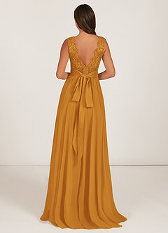 Azazie Gertrude Bridesmaid Dresses Butterscotch A-Line Lace Chiffon Dress image2