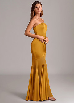 Azazie Uma Abiti da Damigella Abito Convertibile Sirena in Chiffon Senza Cinturino Caramello image4