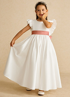 Azazie Aero Flower Girl Dresses Ivory Mai Tai A-Line Pleated Cotton Dress image6
