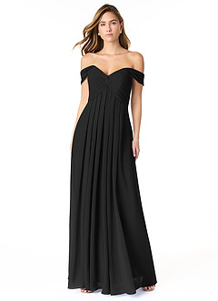 Azazie Kaitlynn Final Sale Black Empire Ruched Chiffon Convertible Dress image1