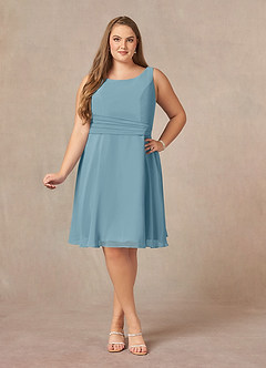 Azazie Shirley vestidos de madre de la novia Vestido de Azul Malhumorado de Gasa de Corte En A con Plisado Scoop image11
