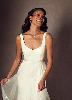 Azazie Ebony Abiti da Sposa Abito A-Line in Raso con Retro in Crepe Lustrini Crema image4