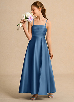 Azazie Pebbles Junior Formal Flower Girl Dresses Twilight A-Line Pleated Matte Satin Dress image4