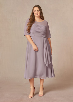 Azazie Naomi vestidos de madre de la novia Vestido de Atardecer de Gasa de Corte En A con Cuello barco plisado image12
