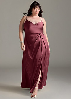 Azazie Brielle Bridesmaid Dresses Merlot A-Line Cowl Spaghetti Straps Stretch Satin Dress image8
