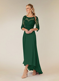 Azazie Monza Mother of the Bride Dresses Dark Green A-Line Lace Chiffon Dress image2