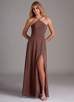 Azazie Bailey Bridesmaid Dresses Espresso A-Line Halter Side Slit Chiffon Dress image5