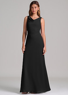 Azazie Nerine Brudtärnklänningar Klä av A-Linje i Chiffong Plisserad Svart image4