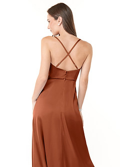 Azazie Naomie Bridesmaid Dresses Cedar Rose A-Line Cowl Neckline Side Slit Stretch Satin Dress image3