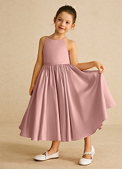 Azazie Sunray Flower Girl Dresses Rose Gold A-Line Spaghetti Strap Matte Satin Dress image3