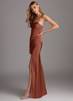 Azazie Brookelle Bridesmaid Dresses Clay Sheath Sweetheart Corset Stretch Satin Dress image5