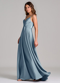 Azazie Amani Brudtärnklänningar Klä av A-Linje i Stretch Satin Plisserad Dammblå image3