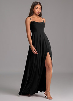 Azazie Elle At-home Try On Dresses Black A-Line with Pockets Velvet Dress image6