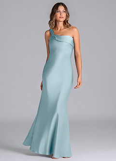 Azazie Driea Jurken voor bruidsmeisjes Jurk van Stretch Satijn met Zeemeermin One-Shoulder Mystiek Blauw image3