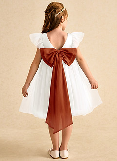Azazie Munchkin Flower Girl Dresses Ivory Paprika A-Line Bow Tulle Dress image1