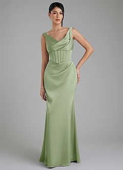 Azazie Spencer Bridesmaid Dresses Dusty Sage Mermaid Pleated Stretch Satin Dress image1