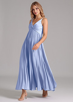 Azazie Raychelle Bridesmaid Dresses Ice A-Line Pleated Stretch Satin Dress image6
