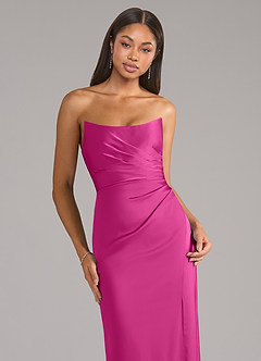 Azazie Marla Bridesmaid Dresses Fuchsia Sheath Strapless Stretch Satin Convertible Dress image2