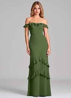 Azazie Marilynn Final Sale Olive Mermaid Off the Shoulder Chiffon Dress image3