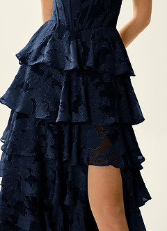 Wrenana Navy Textured Floral Jacquard Prom Dress image7