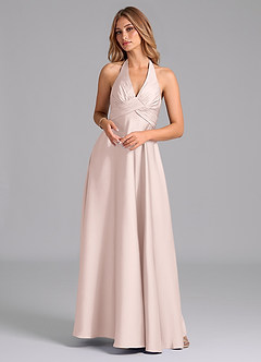 Azazie Tessie Bridesmaid Dresses Blushing Pink A-Line Pleated Stretch Satin Dress image1