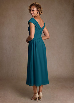 Azazie Mirta Mère de la mariée Robes Robe Trapèze en Blumen-Burnout Plissée Bleu Encre image2