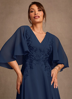 Azazie Tilda Mother of the Bride Dresses Dark Navy A-Line Lace Chiffon Dress image5