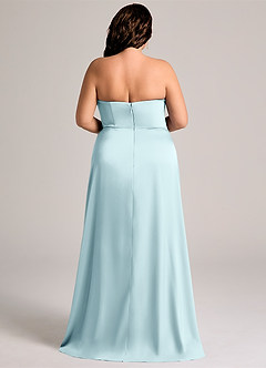 Azazie Wren Vestidos de damas de honor Vestido de Azul Nube de Satén Elástico de Corte en A Convertible con Sin tirantes image7