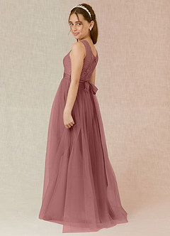 Azazie Georgette Junior Abito A-Line in Tulle Pizzo Rosa Del Deserto image2