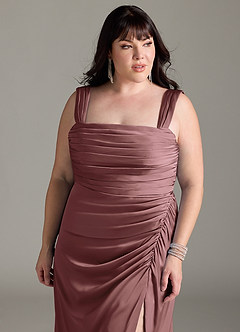 Azazie Jesaphine Bridesmaid Dresses Vintage Mauve Sheath Bow Stretch Satin Dress image12