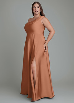 Azazie Melanie Bridesmaid Dresses Bronzer A-Line Off the Shoulder Stretch Satin Dress image11