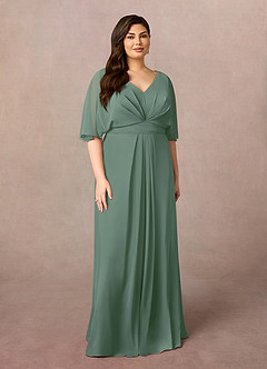 Azazie Oksana Mother of the Bride Dresses Eucalyptus A-Line V-Neck Pleated Chiffon Dress image6