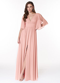 Azazie Temeka Bridesmaid Dresses Rosette A-Line Ruched Chiffon Dress image1