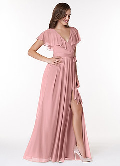 Azazie Jael Bridesmaid Dresses Dusty Rose A-Line V-Neck Mesh Dress image4