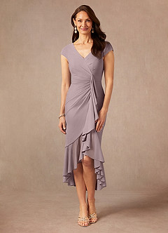 Azazie Renetta Mother of the Bride Dresses Dusk Sheath V-Neck Pleated Mesh Dress image4