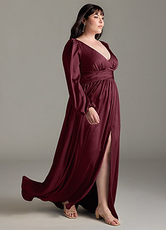 Azazie Norah Brudtärnklänningar Klänning av A-Line i Stretch Satin Cabernet image10