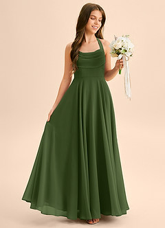 Azazie Kady Junior A-Linie Herzausschnitt Chiffon Kleid Olivgrün image5