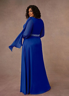 Azazie Priyanka Mother of the Bride Dresses Royal Blue A-Line Boatneck Pleated Chiffon Dress image6