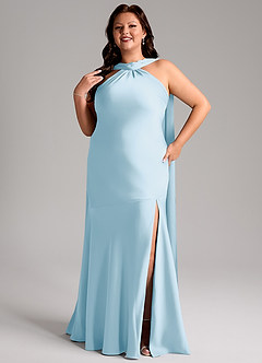 Azazie Kinsley Robes de demoiselle d'honneur Robe Sirène en Satin extensible Fente Latérale Bleu Ciel image11