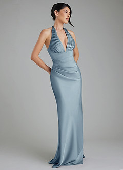 Azazie Torrance Bridesmaid Dresses Dusty Blue Mermaid Corset Stretch Satin Dress image1