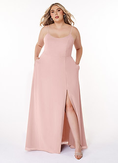 Azazie Moira Brautjungfernkleider Eine Linie Schaufel Chiffon Kleid Puderrosa image8