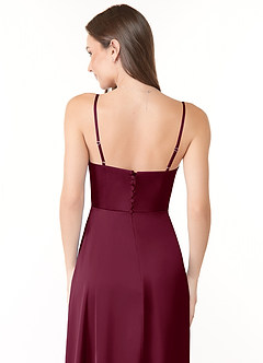 Azazie Halsey Bridesmaid Dresses Mulberry Sheath Side Slit Stretch Satin Dress image3