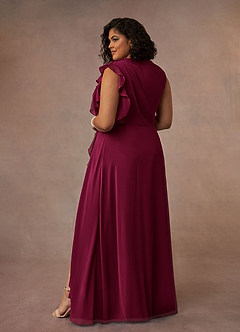 Azazie Narine vestidos de madre de la novia Vestido Borgoña de Gasa de Corte en A con Cuello alto plisado image4